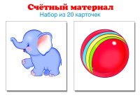 Счетный материал. Набор из 20 карточек. Слоники, мячи