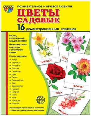 Цветы садовые. Демонстрационные картинки. 16 картинок 173*220 мм